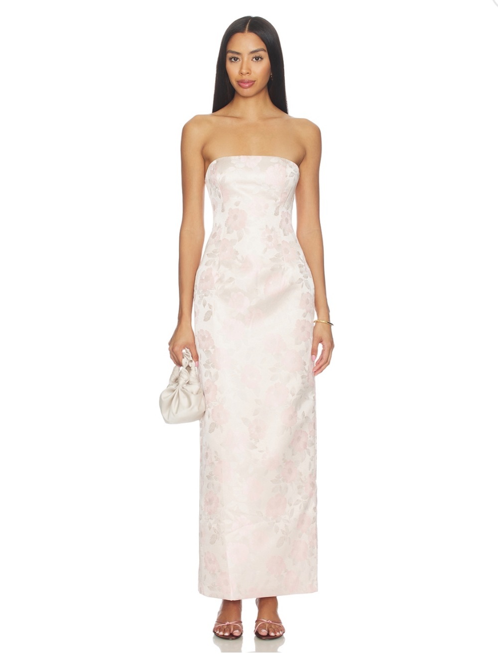 Strapless Floral Maxi Dress in Light Pink